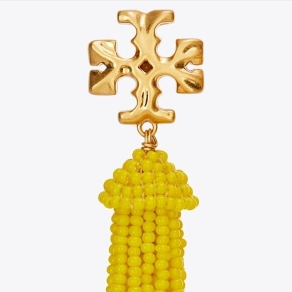 NWT TORY BURCH ROXANNE BEADED TASSEL EARRING GOLD/YELLOW BEADS - Picture 6 of 7